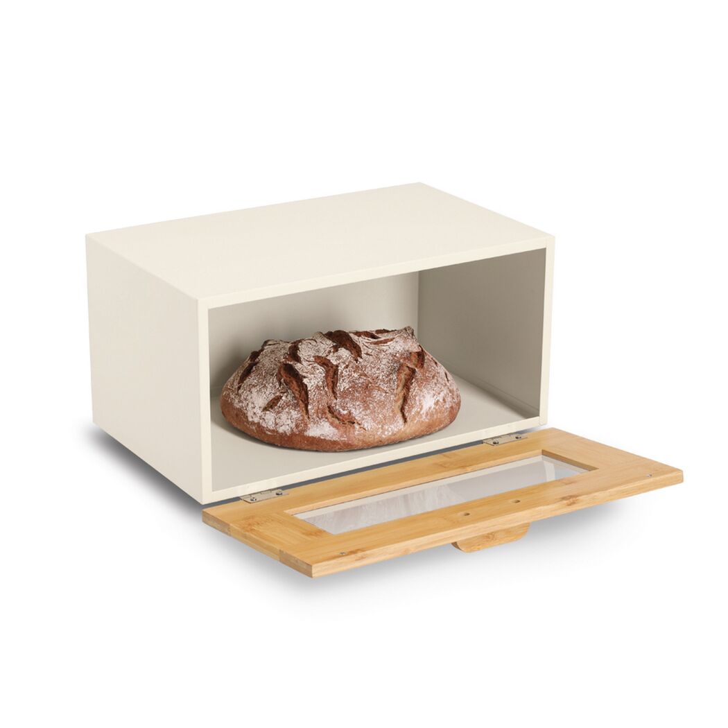 Brotkasten mit Klappe Metall/Bambus beige 36 x 19,5 x 23,3 cm