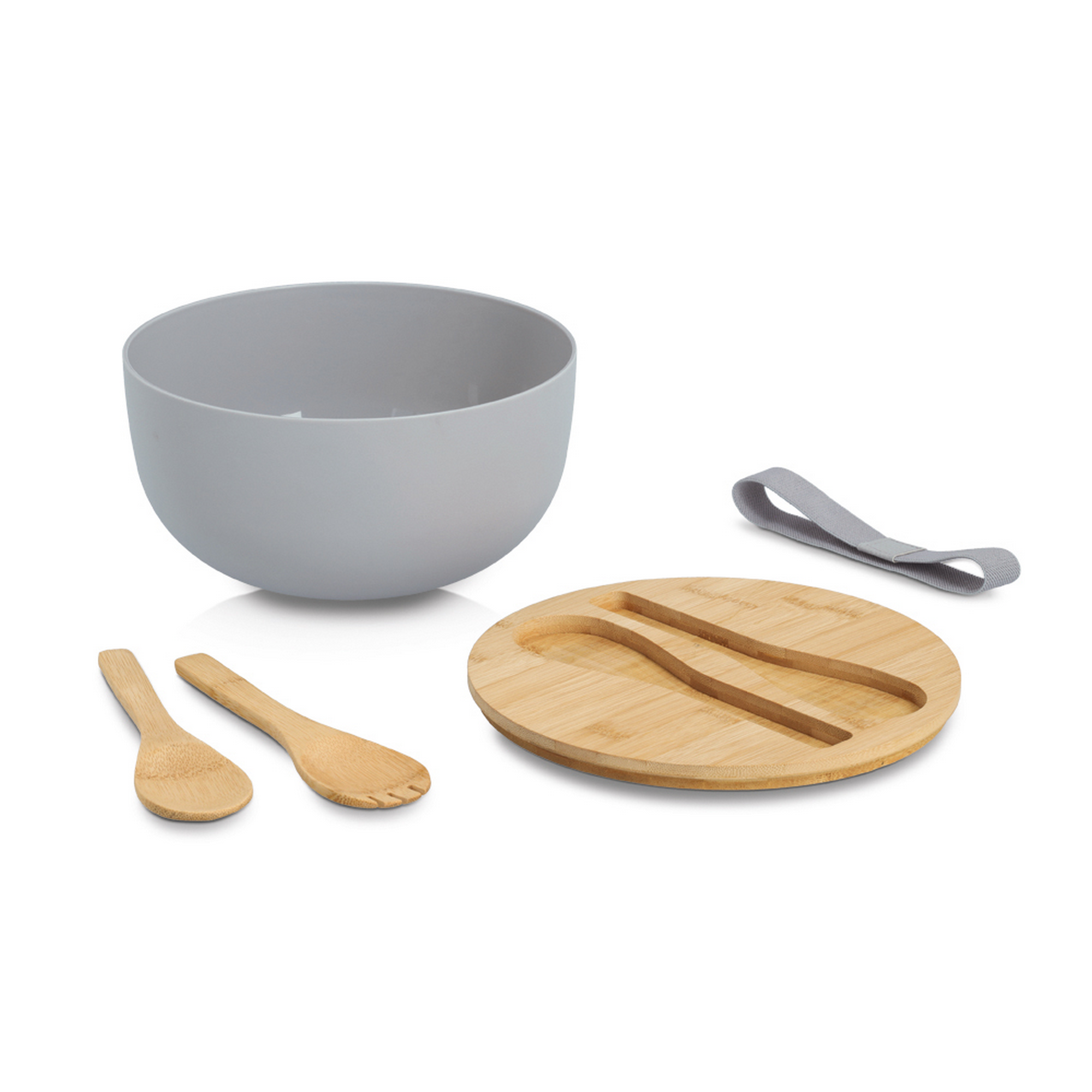 Salatschüssel-Set Bambus/Kunststoff grau 4-teilig 23,5 x 12,5 x 23,5 cm