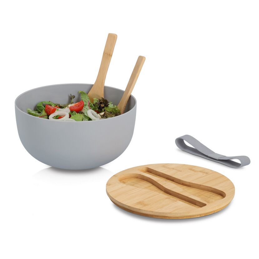 Salatschüssel-Set Bambus/Kunststoff grau 4-teilig 23,5 x 12,5 x 23,5 cm