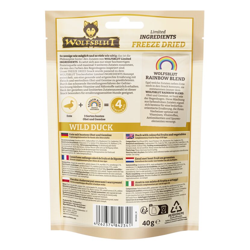 Hundesnack 'Limited Ingredients Freeze Dried Wild Duck' Alle 40 g