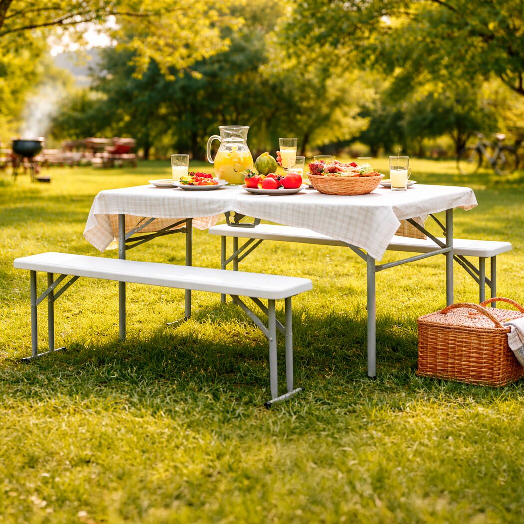 Campingtisch 'San Remo' weiß/grau 3-teilig klappbar mit Picknick