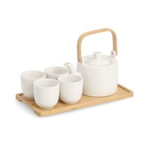 Tee-Set Steingut/Bambus weiß 6-teilig 33,5 x 14 x 17 cm
