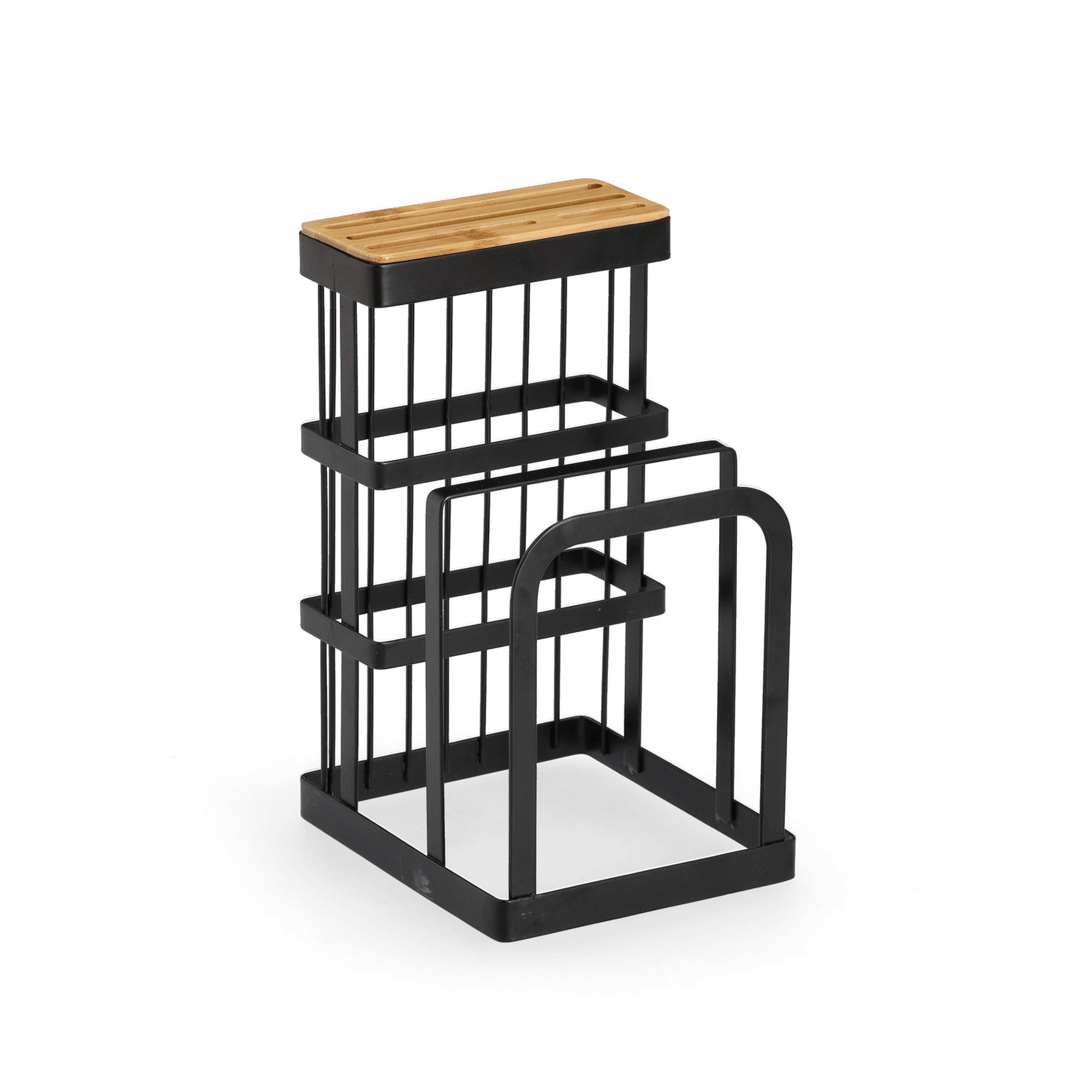 Messerblock mit Brettchenständer Metall/Bambus 12 x 22 x 14 cm