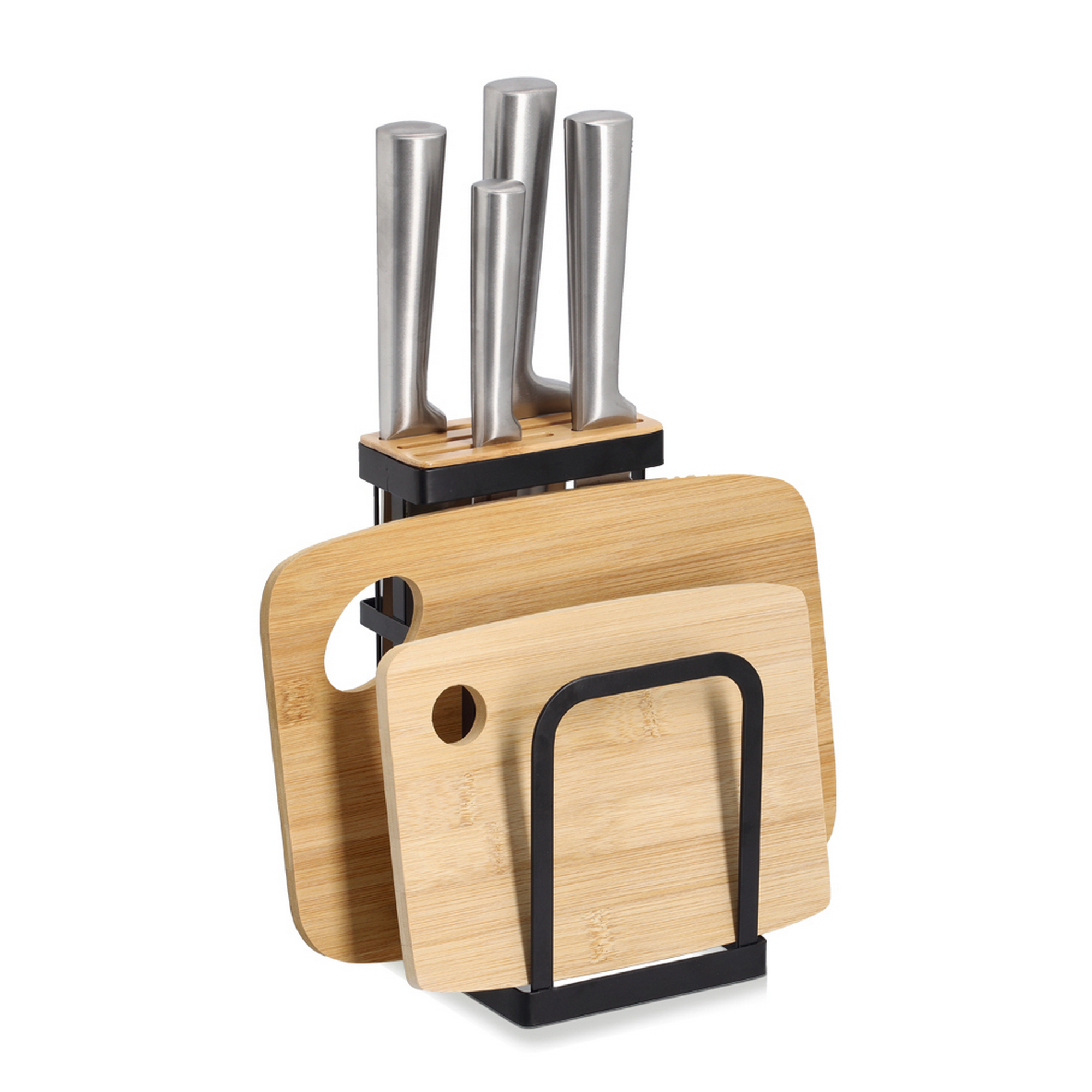 Messerblock mit Brettchenständer Metall/Bambus 12 x 22 x 14 cm