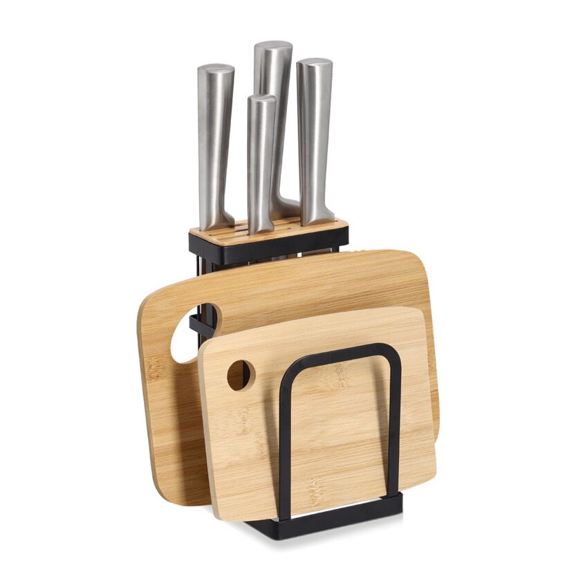 Messerblock mit Brettchenständer Metall/Bambus 12 x 22 x 14 cm