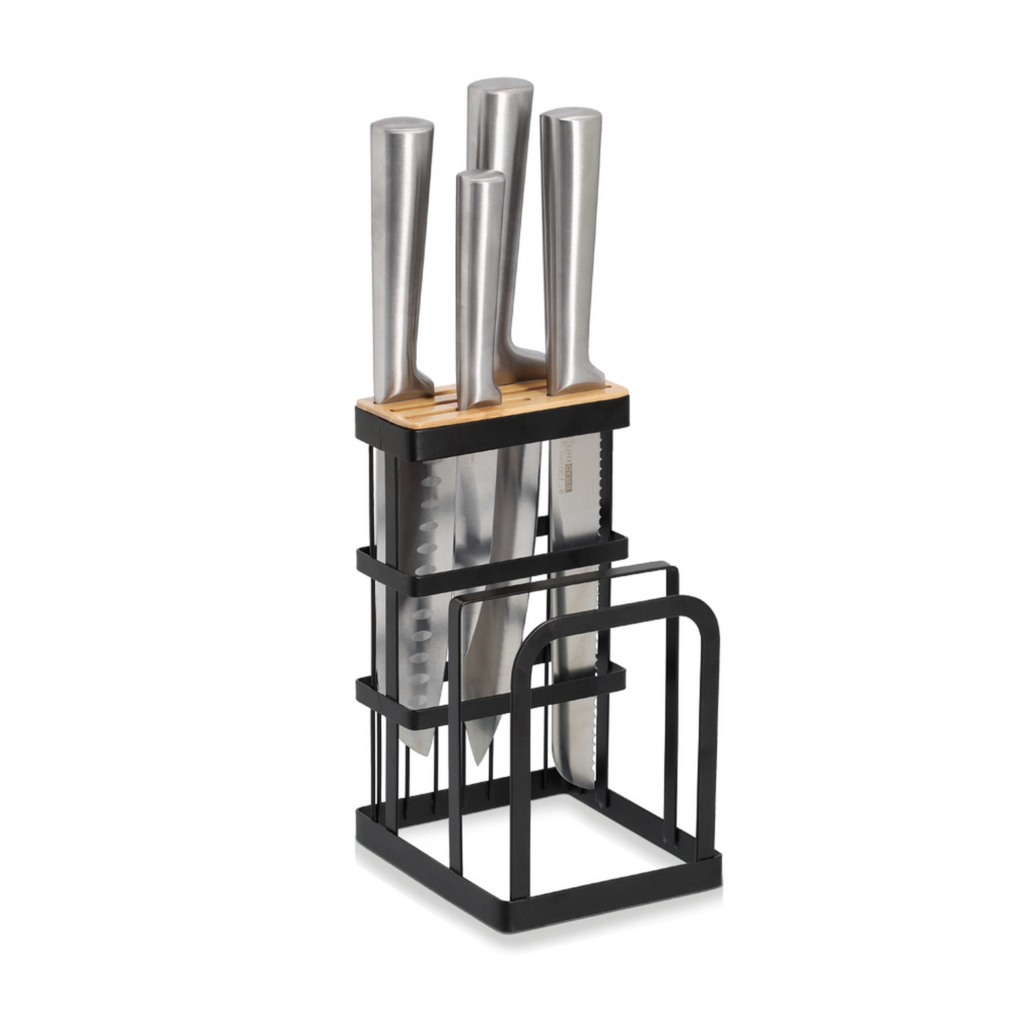 Messerblock mit Brettchenständer Metall/Bambus 12 x 22 x 14 cm