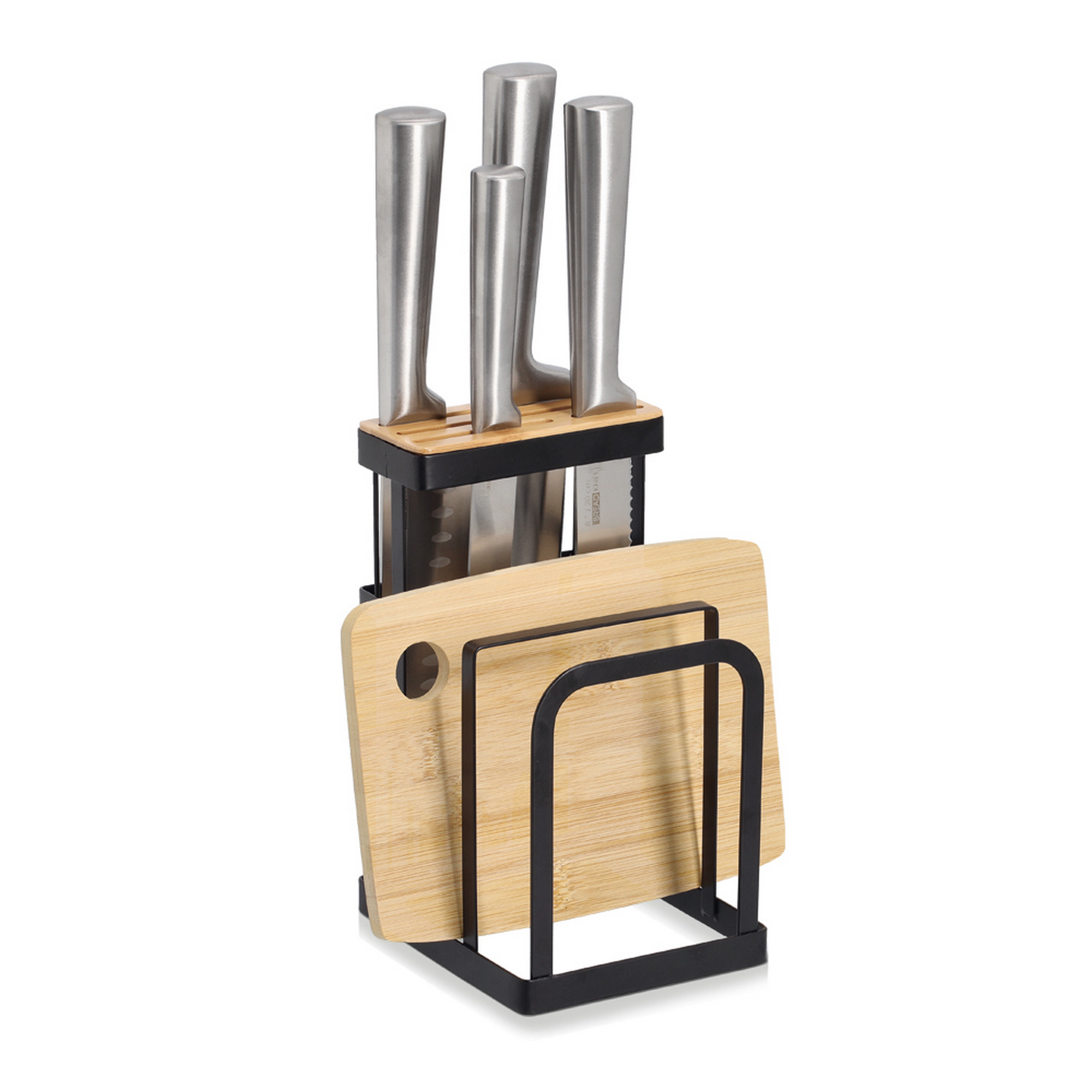 Messerblock mit Brettchenständer Metall/Bambus 12 x 22 x 14 cm