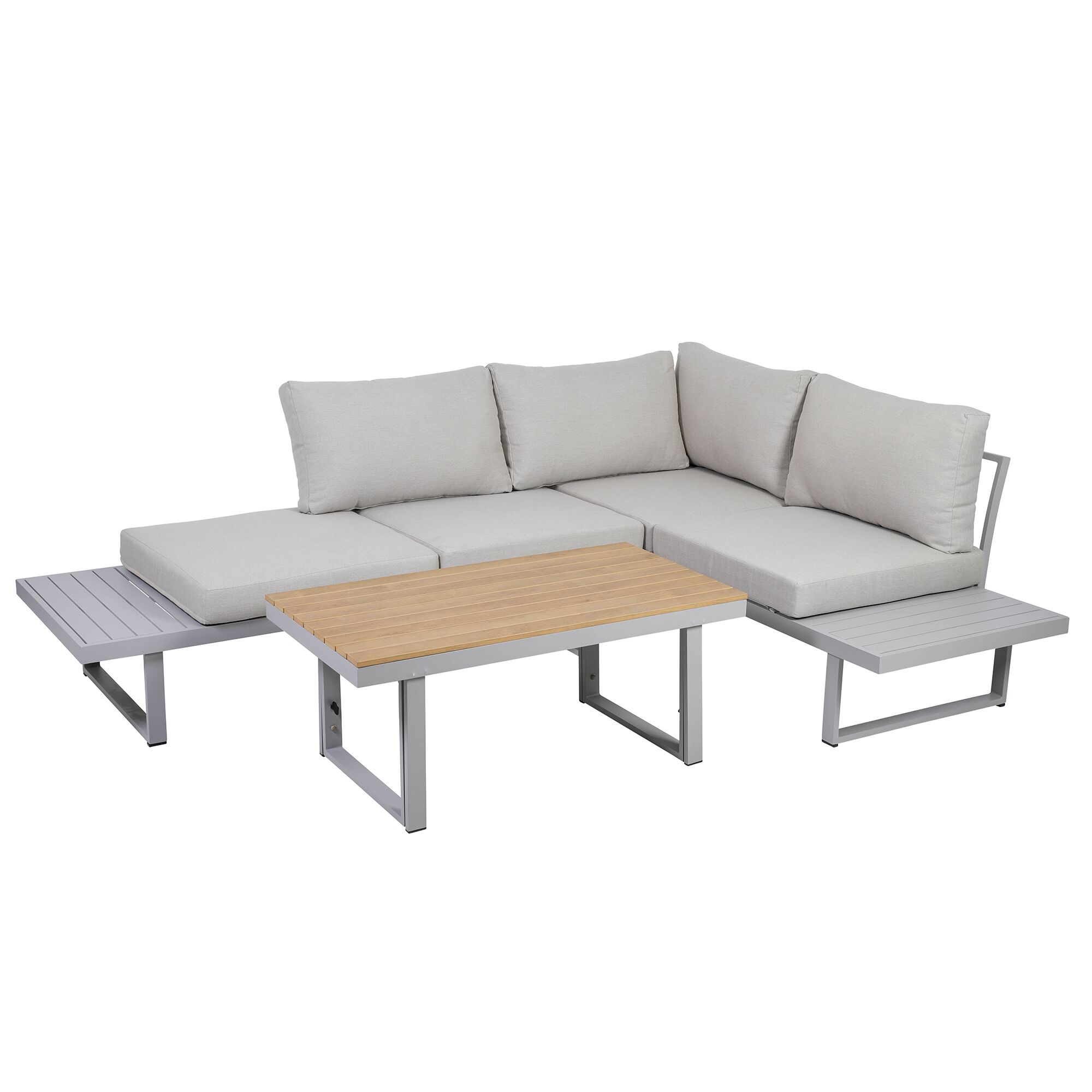 Loungemöbelset 'Aruba' mit hellgrauen Polstern und Couchtisch