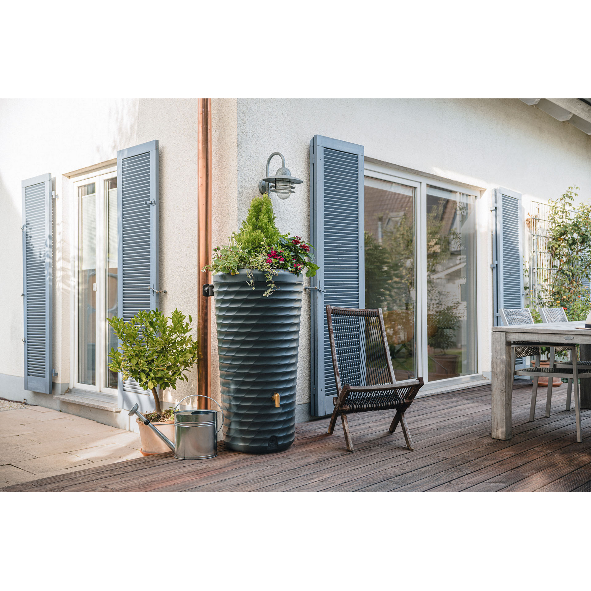 Regentonne 2in1 'Jolie' graphite grey 230 l inklusive Pflanzschale