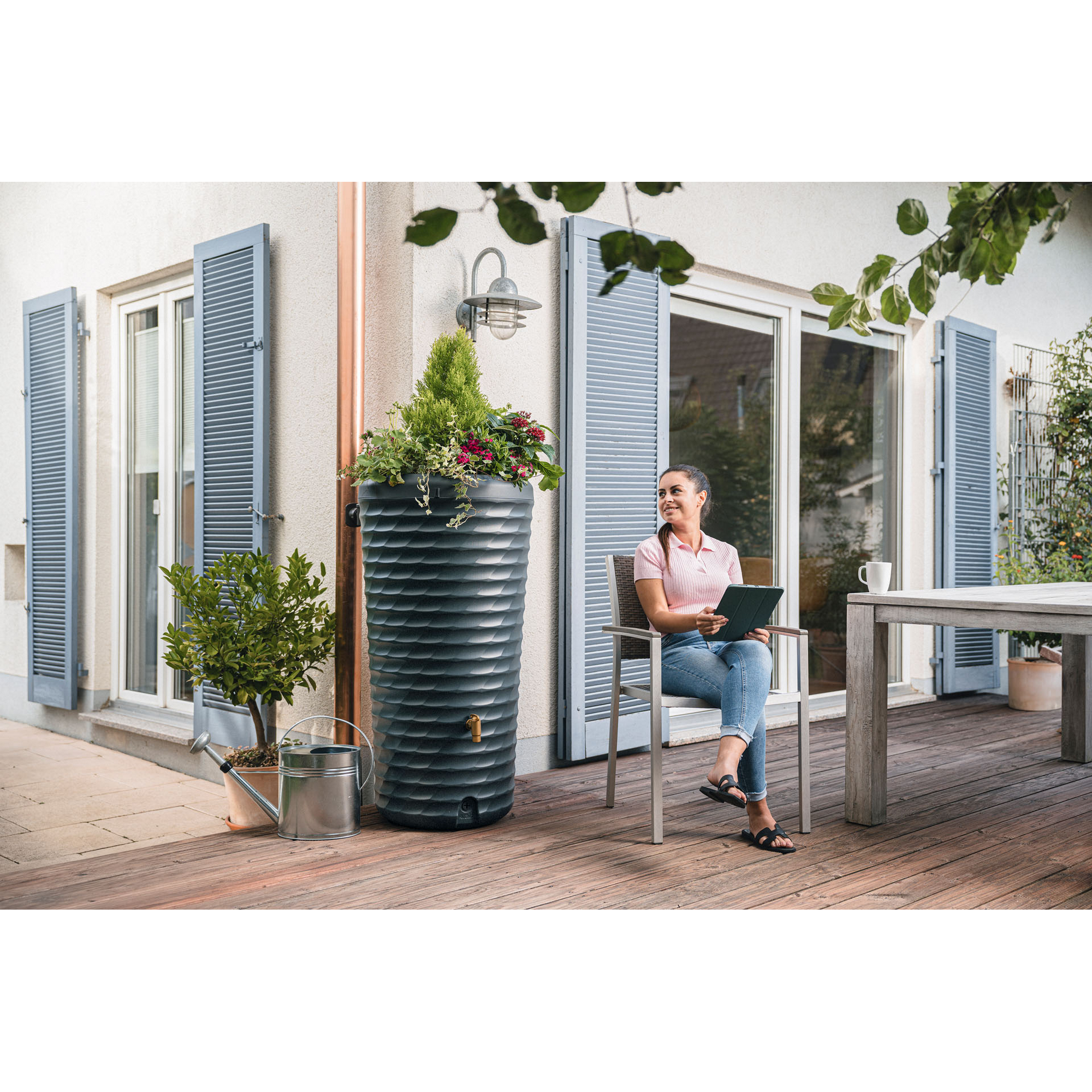 Regentonne 2in1 'Jolie' graphite grey 230 l inklusive Pflanzschale