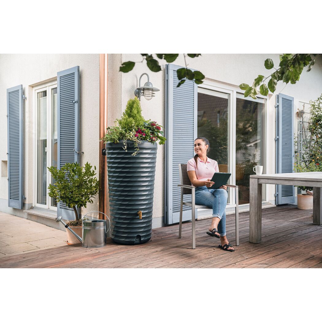 Regentonne 2in1 'Jolie' graphite grey 230 l inklusive Pflanzschale