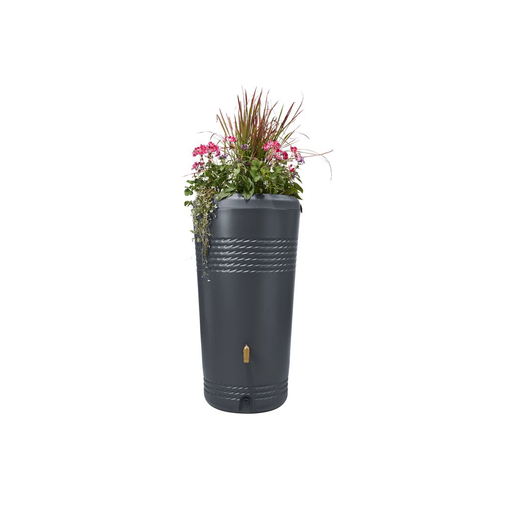 Regentonne 2in1 'Milo' graphite grey 230 l inklusive Pflanzschale