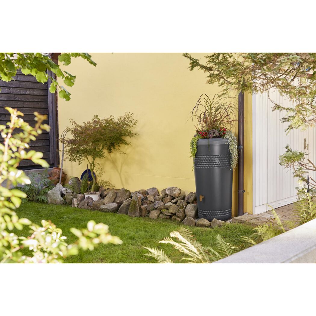 Regentonne 2in1 'Milo' graphite grey 230 l inklusive Pflanzschale