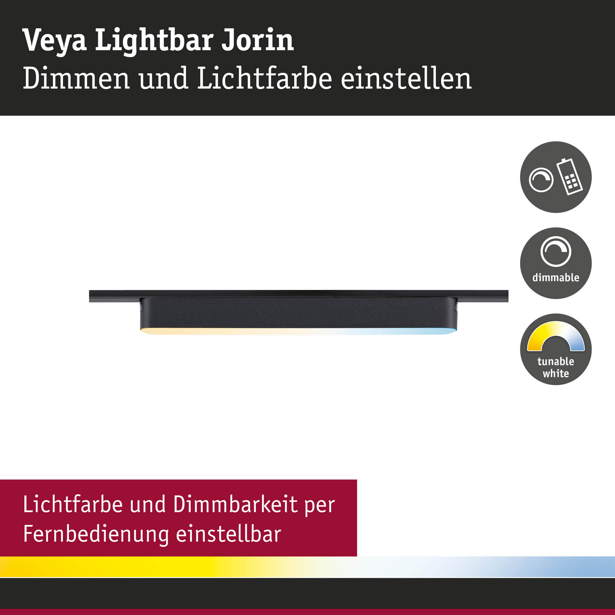 Smart-LED-Lightbar 'Veya Jorin' mattschwarz 2700 K 10 W 800 lm