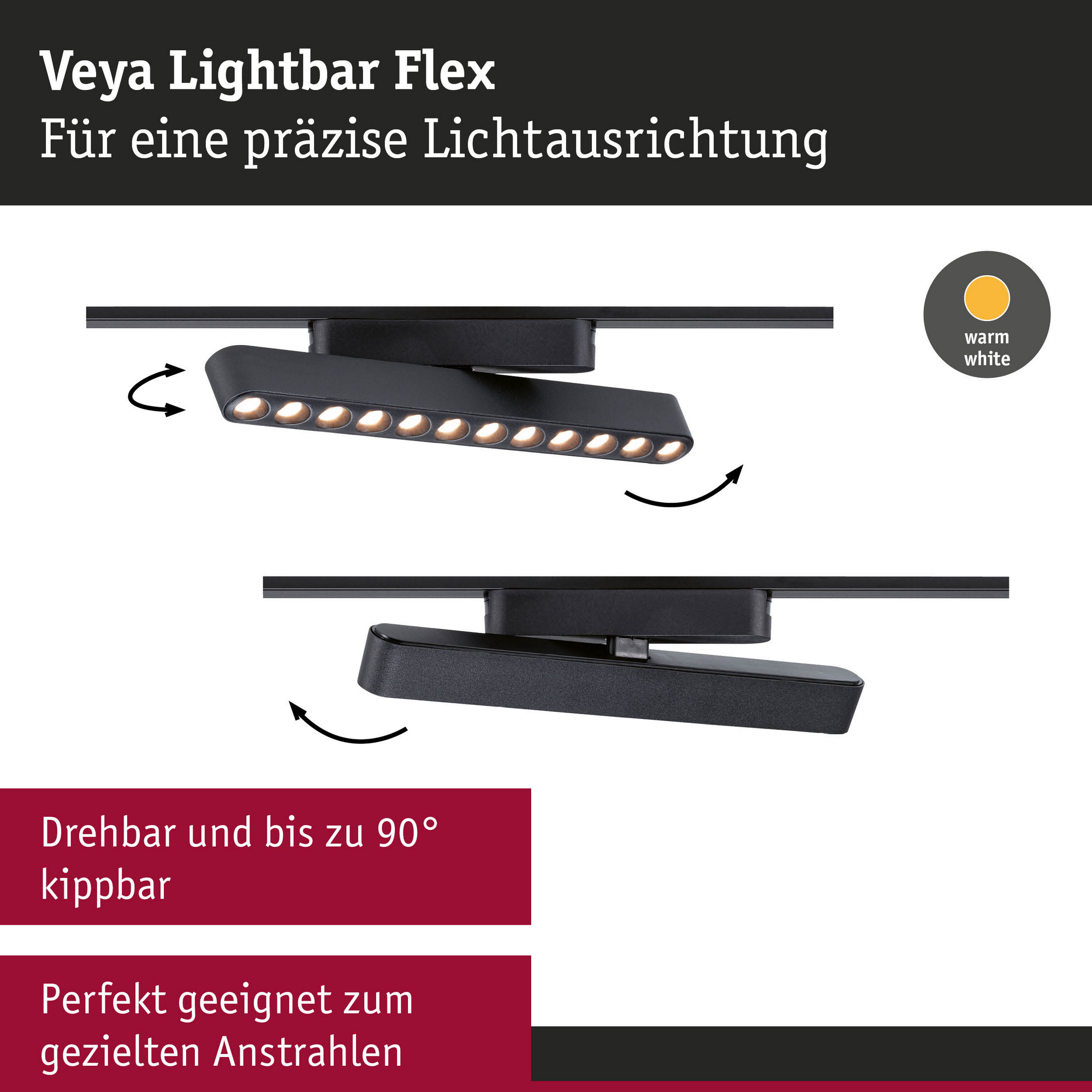 Smart-LED-Lightbar 'Veya Flex' mattschwarz 3000 K 11,5 W 800 lm
