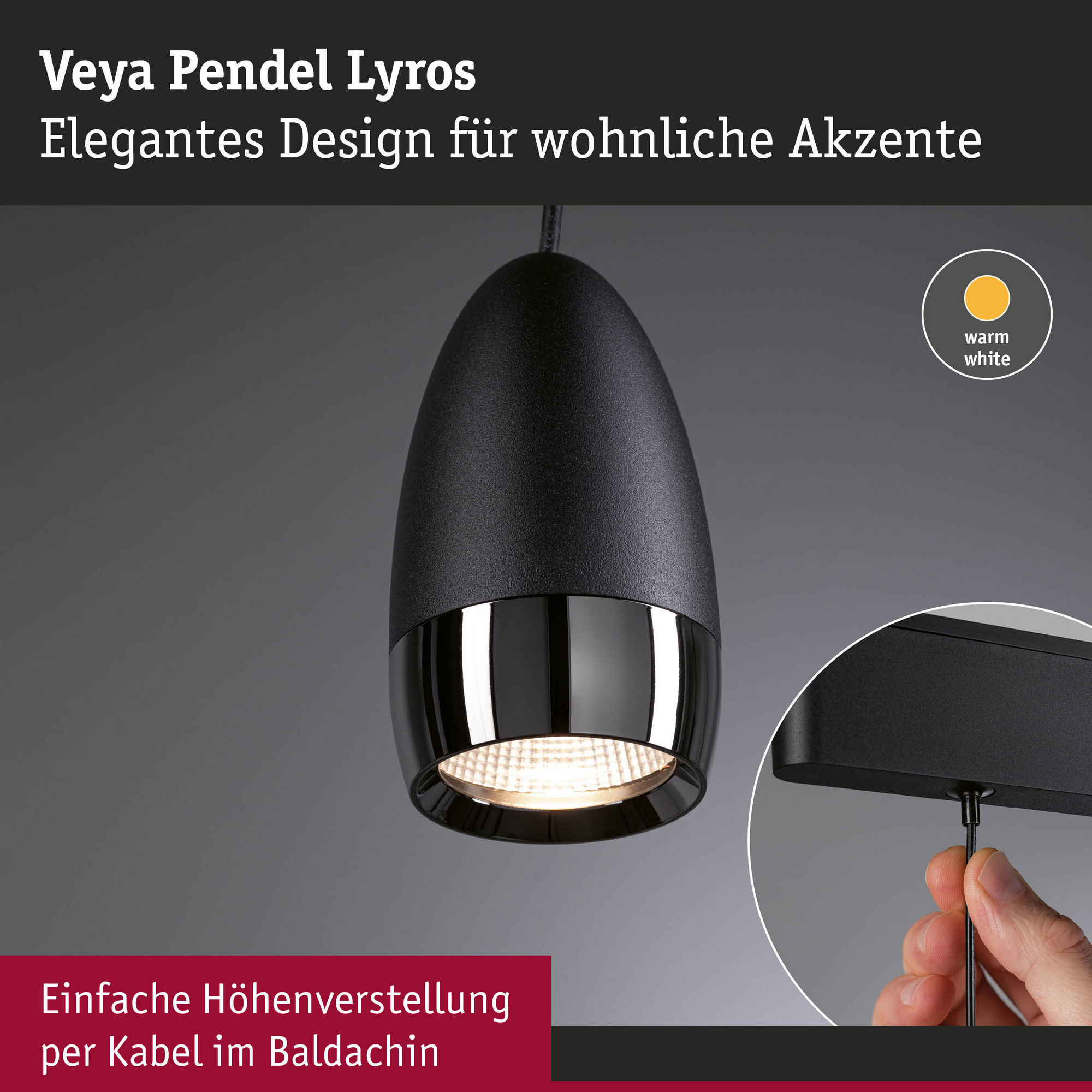 Smart-LED-Pendelleuchte 'Veya Lyros' mattschwarz 3000 K 5 W 600 lm