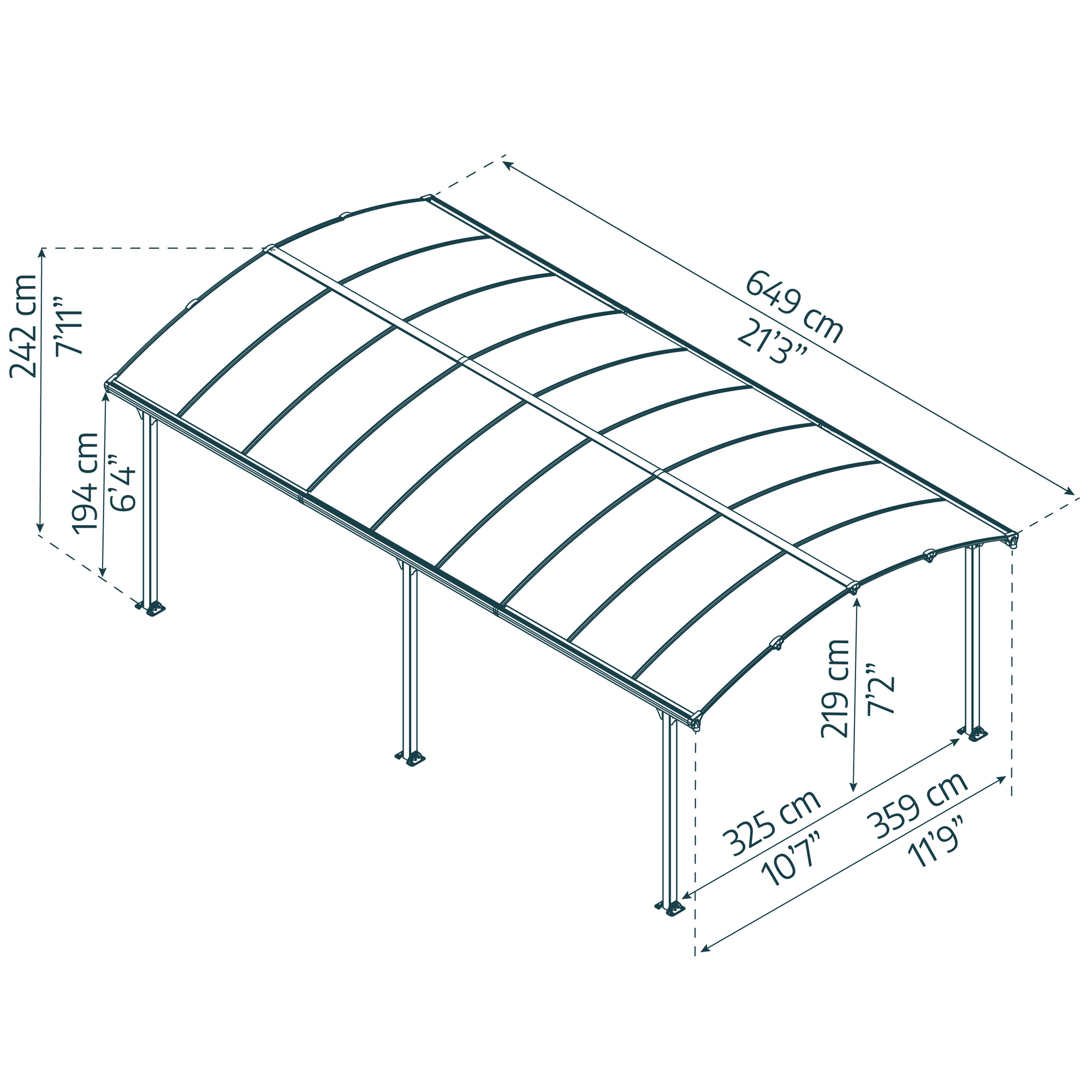 Einzelcarport 'Arcadia' anthrazit 359 x 649 cm Polycarbonat grau