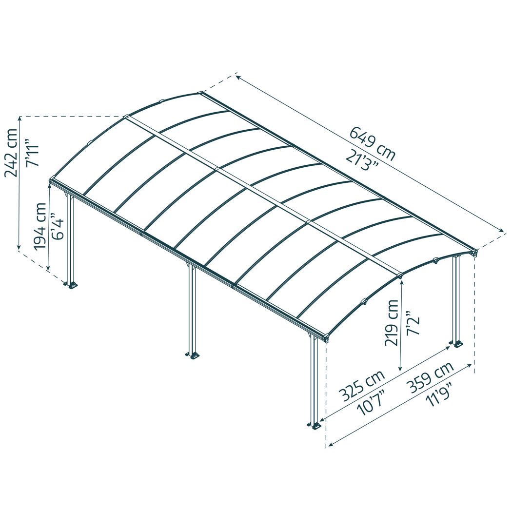 Einzelcarport 'Arcadia' anthrazit 359 x 649 cm Polycarbonat grau
