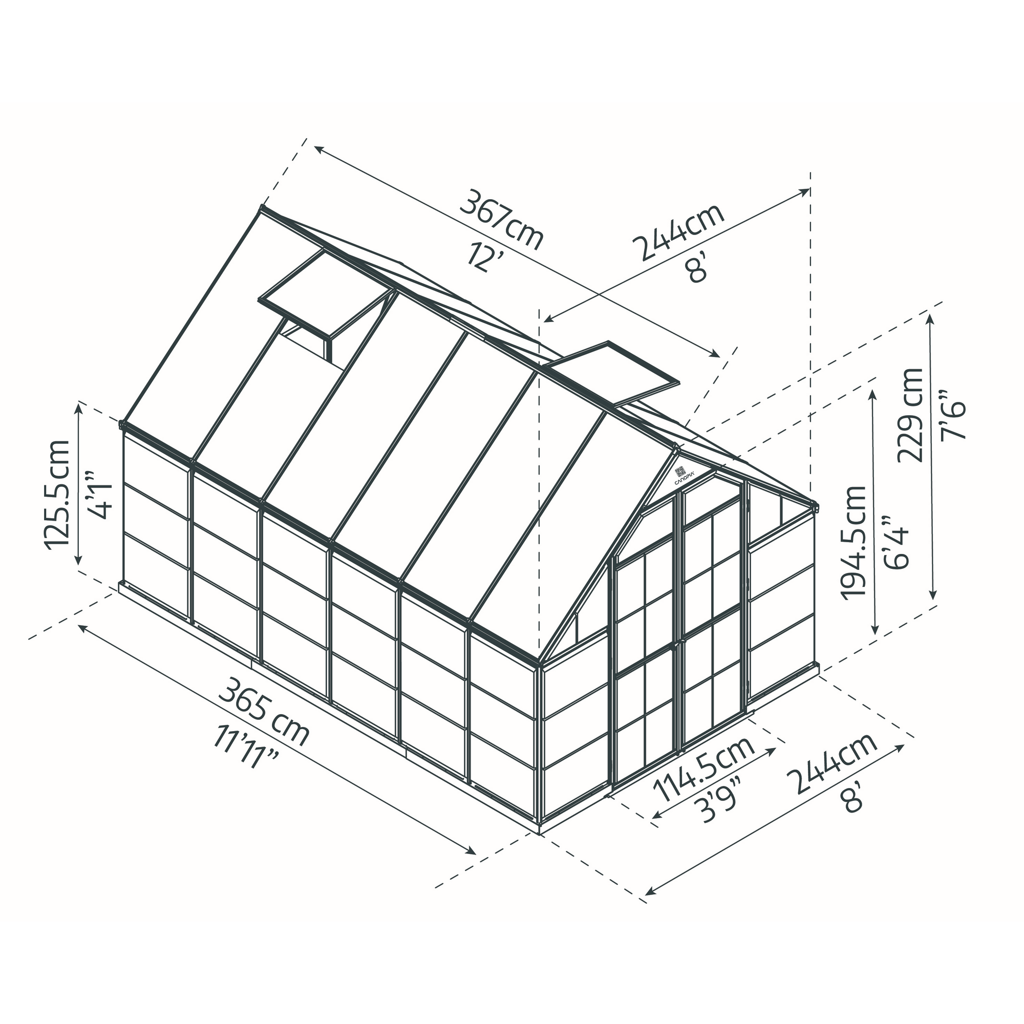 Gewächshaus 'Balance' 244 x 367 cm mit 4 mm Hohlkammerplatten silbern