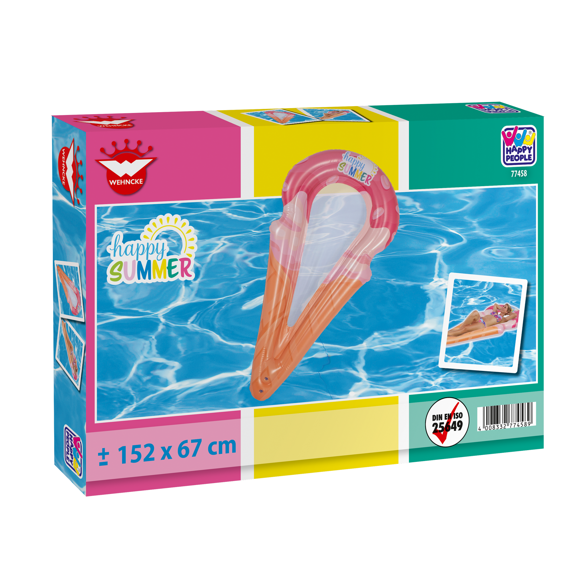 Wasserhängematte 'Happy Summer Eis' mit Netzboden mehrfarbig 67 x 152 cm