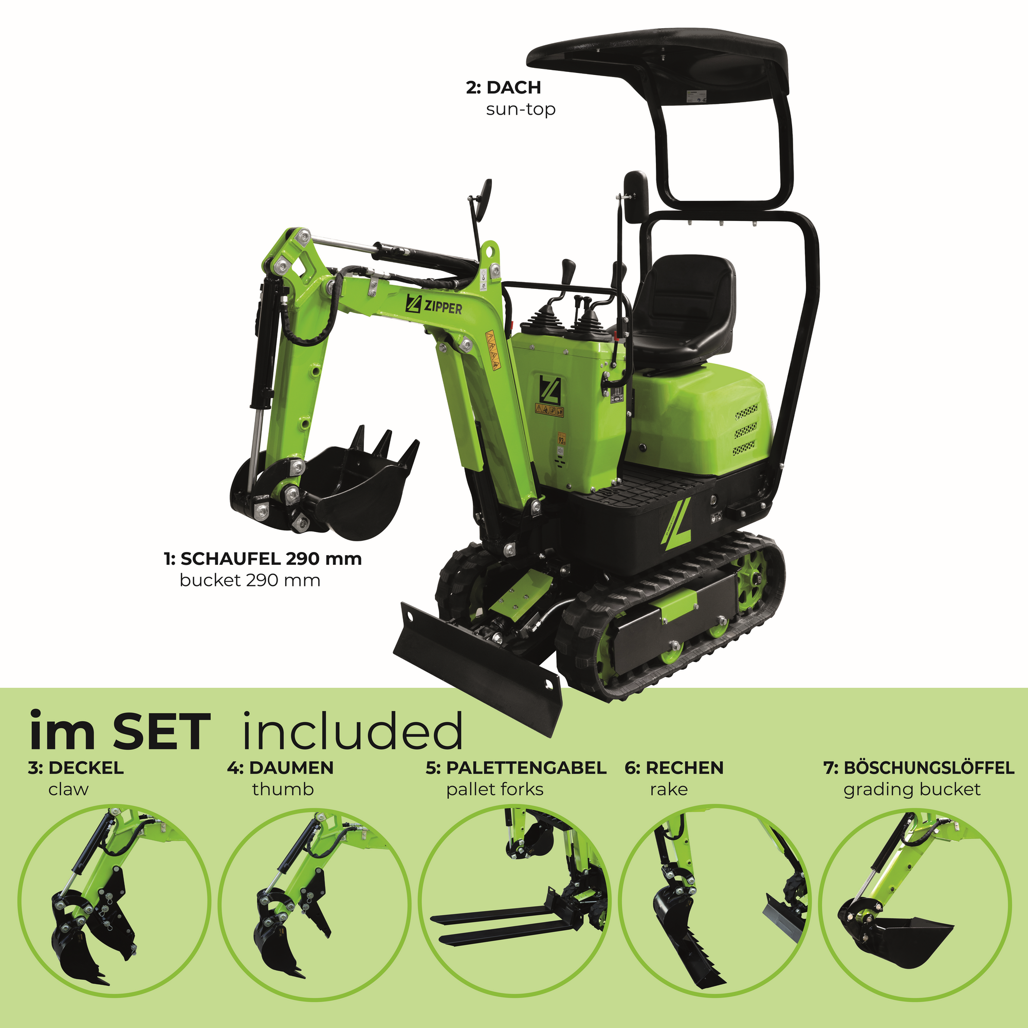 Minibagger-Set 'ZI-MBGS600' mit Sonnendach 6,3 kW