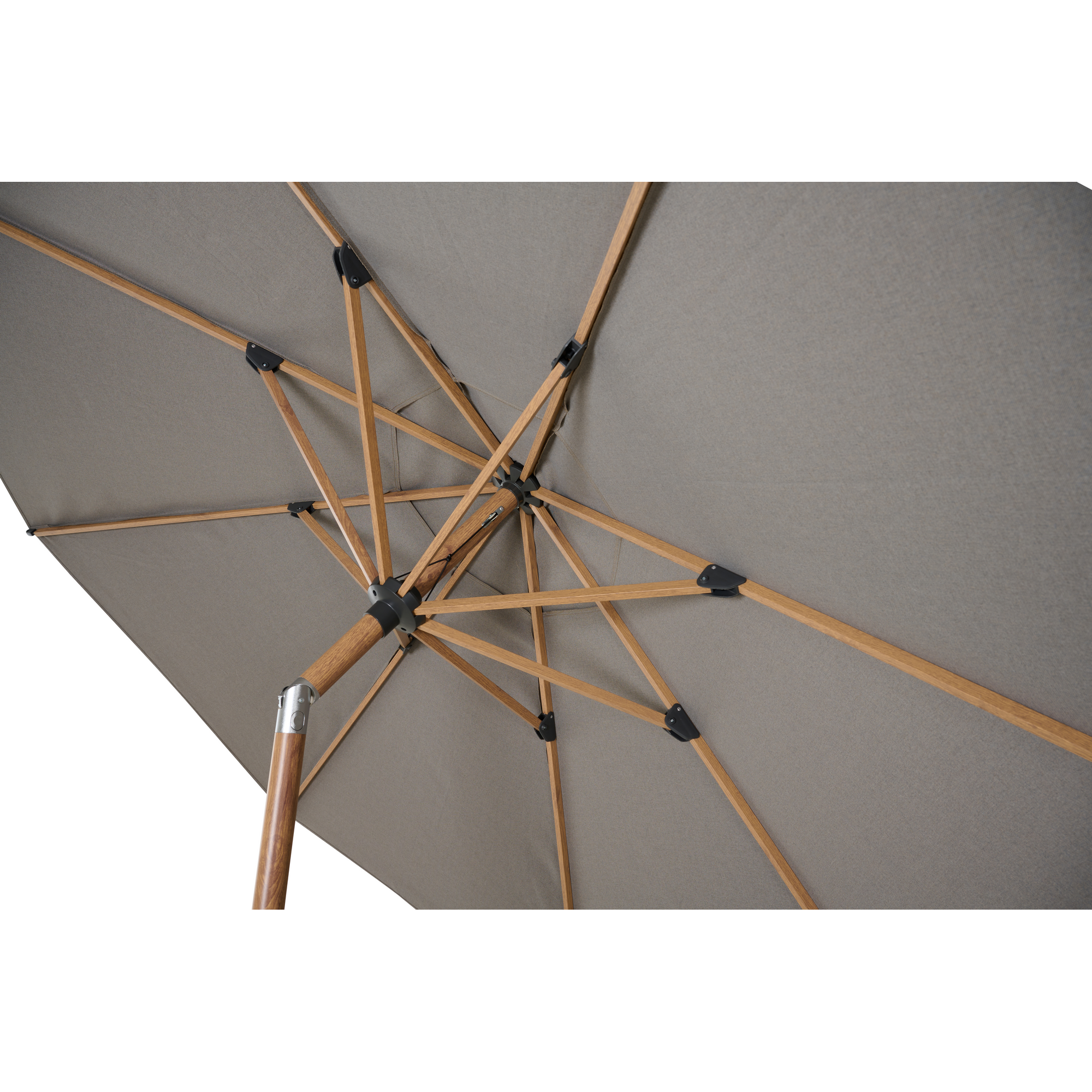 Sonnenschirm 'Pino' wood/taupe-meliert Ø 300 cm, mit Kurbel