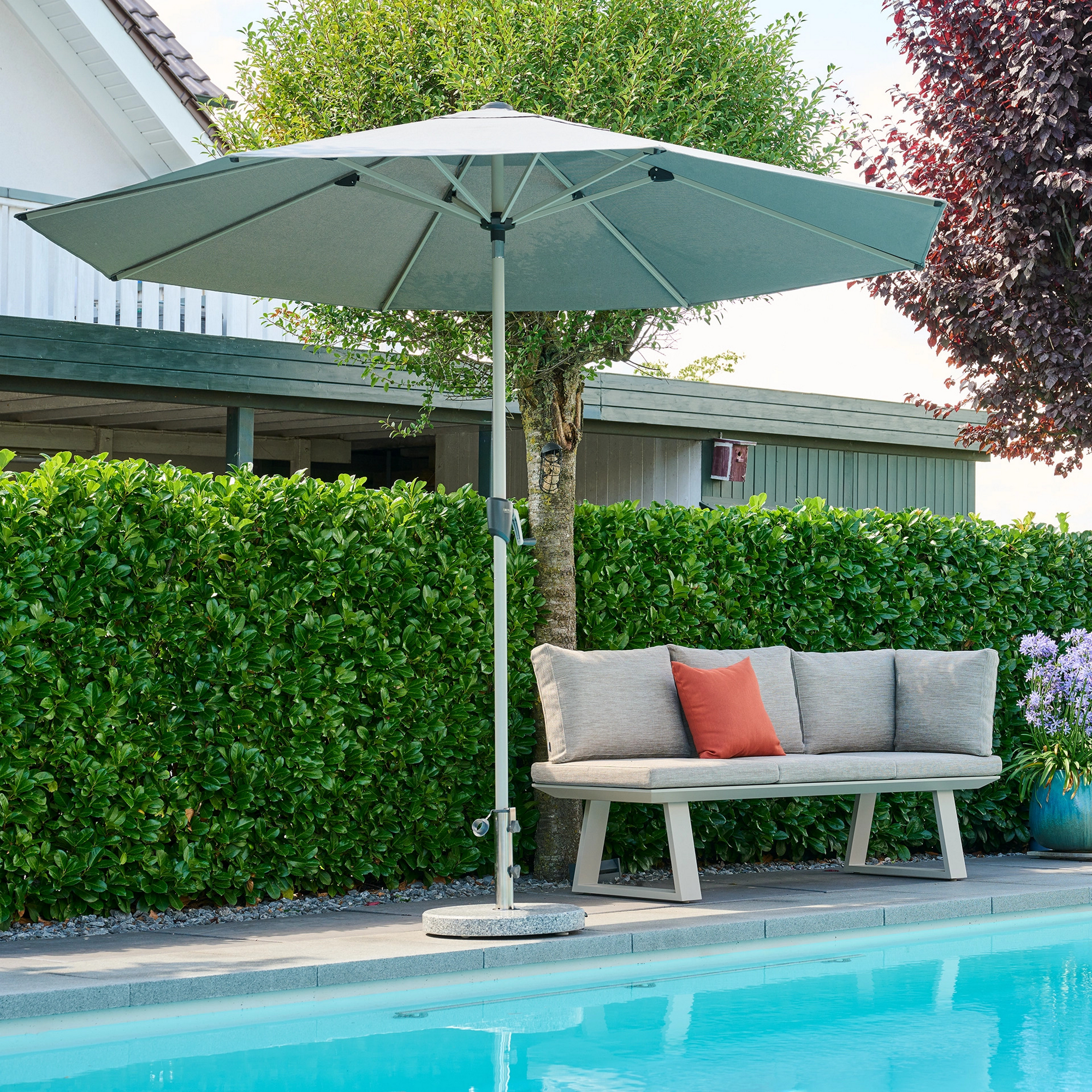 Sonnenschirm 'Pino' taupe-meliert Ø 300 cm, mit Kurbel