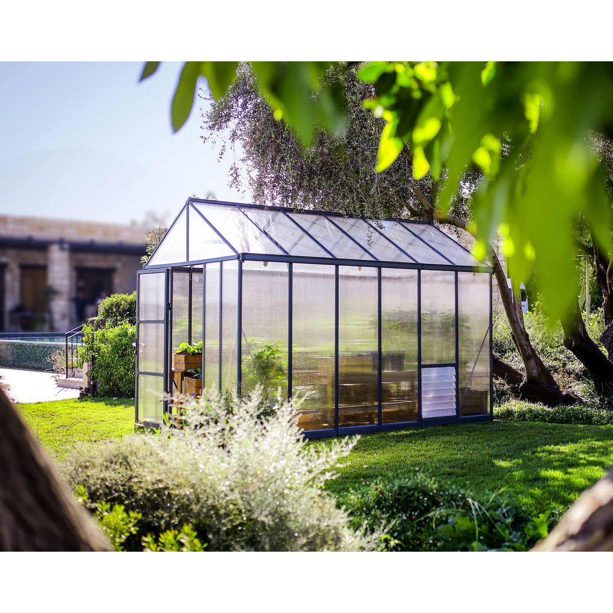 Gewächshaus 'Glory' 253 x 364 cm mit 10 mm Hohlkammerplatten grau
