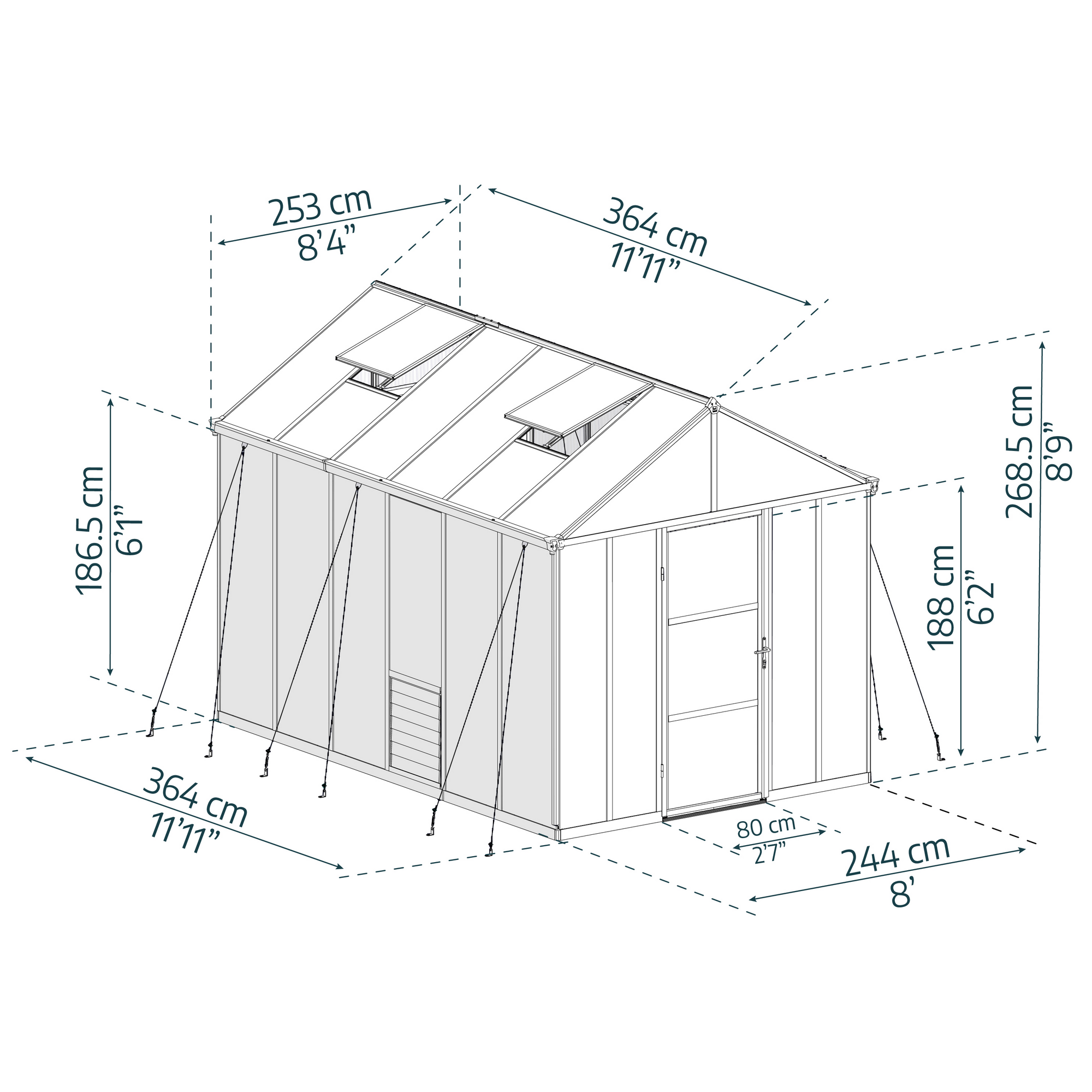 Gewächshaus 'Glory' 253 x 364 cm mit 10 mm Hohlkammerplatten grau