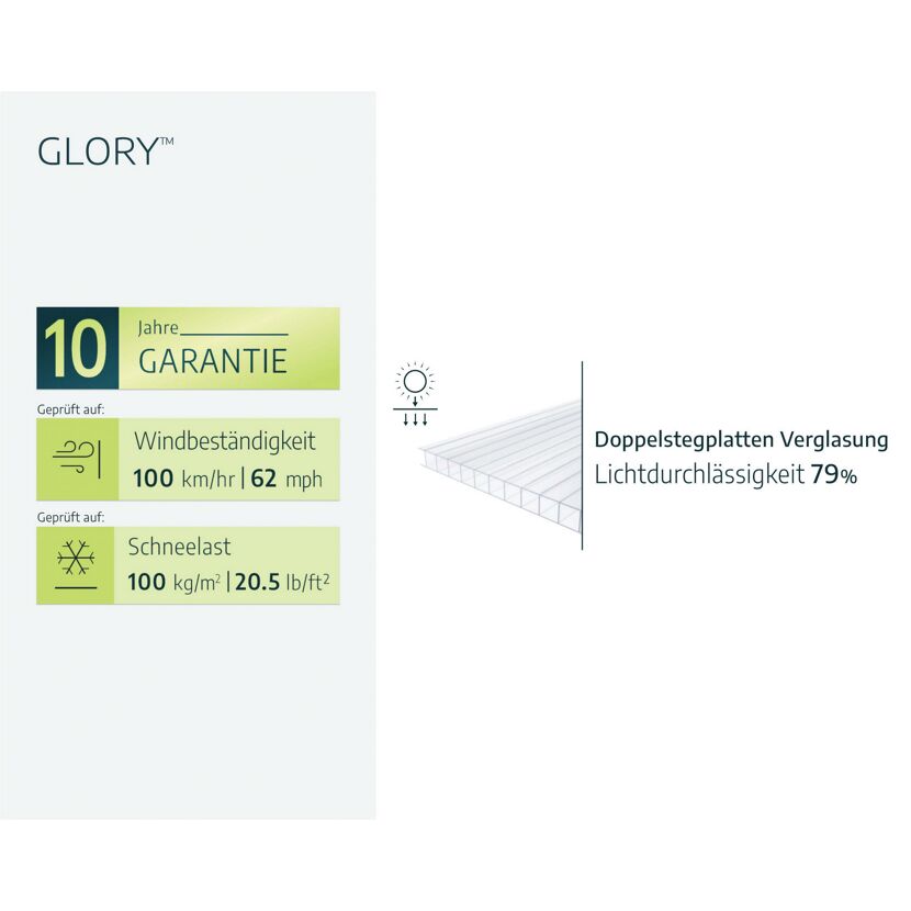 Gewächshaus 'Glory' 253 x 364 cm mit 10 mm Hohlkammerplatten grau