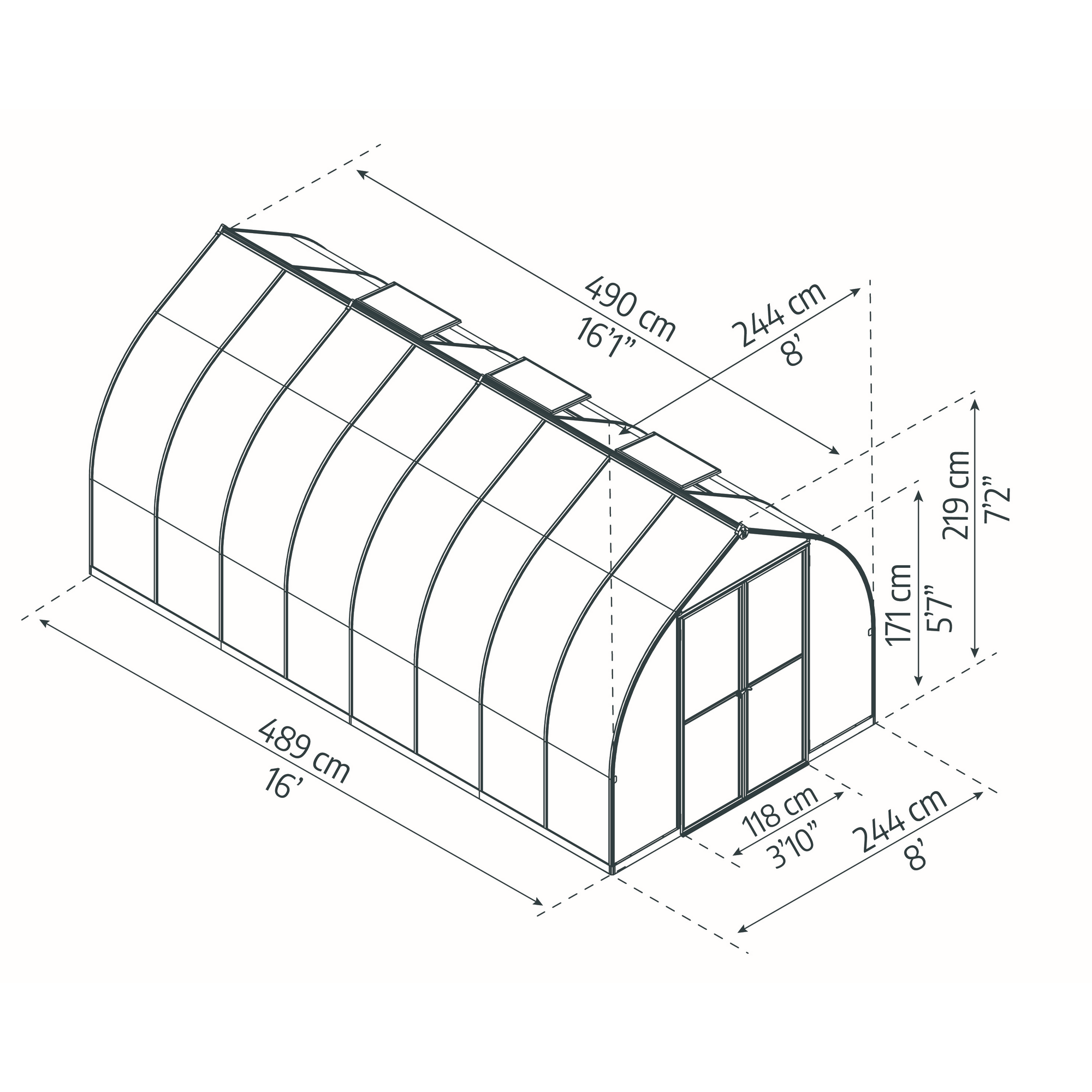 Gewächshaus 'Bella' 244 x 483,9 cm mit 6 mm Hohlkammerplatten silbern