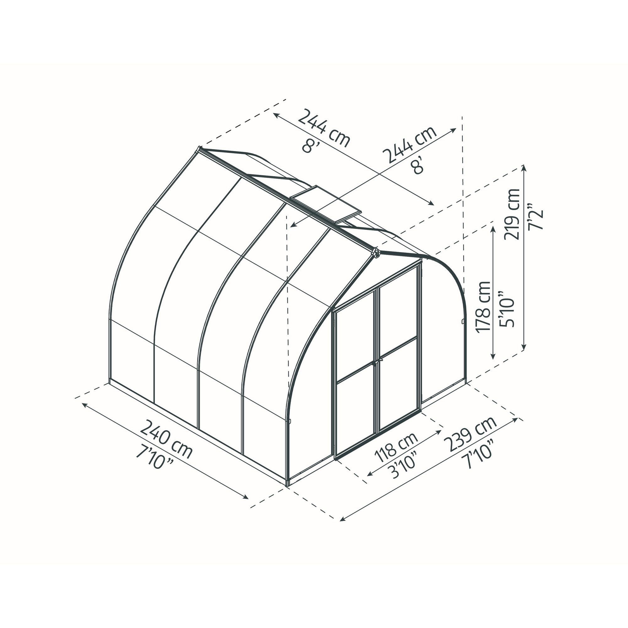 Gewächshaus 'Bella' 244 x 243,9 cm mit 6 mm Hohlkammerplatten silbern