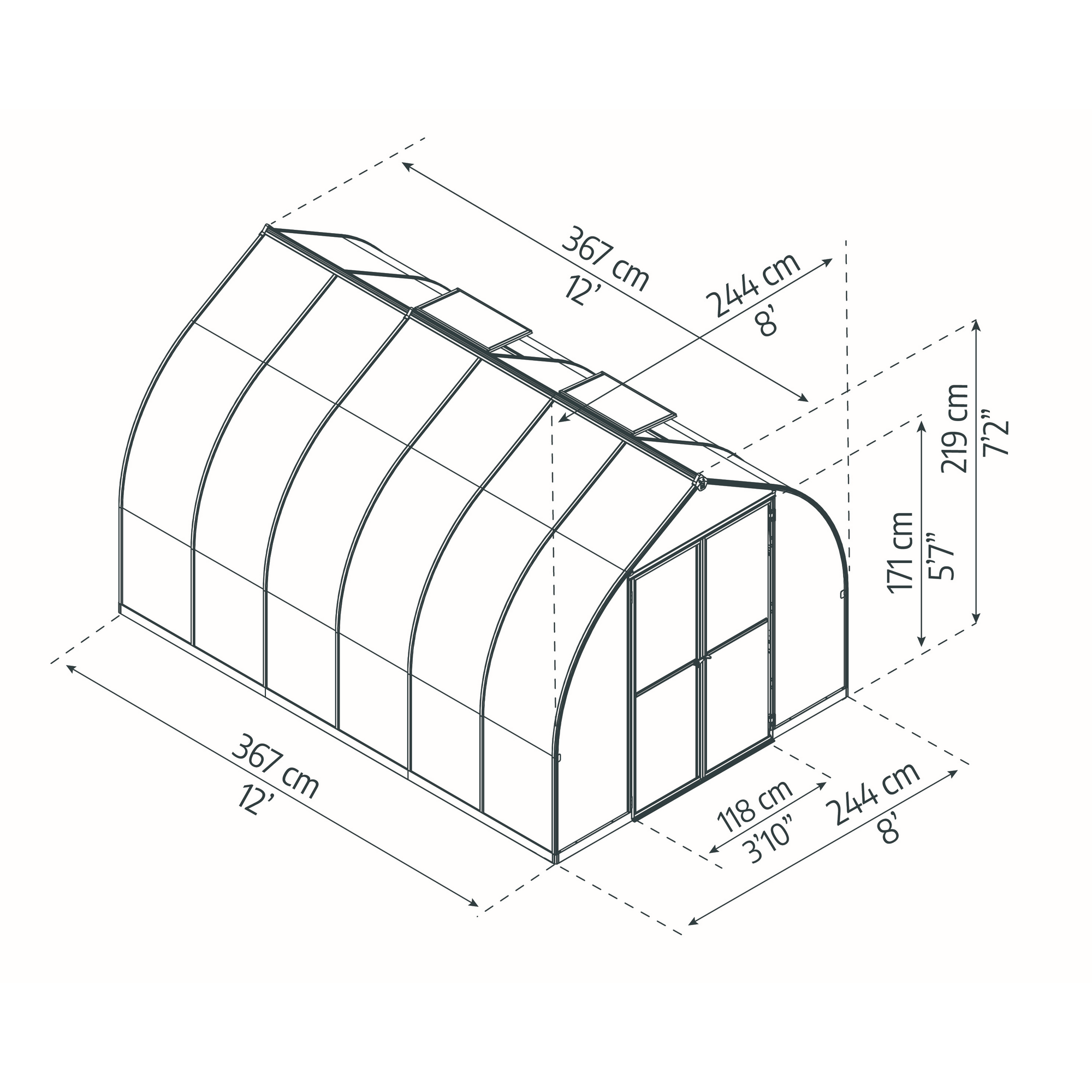 Gewächshaus 'Bella' 244 x 363,9 cm mit 6 mm Hohlkammerplatten silbern