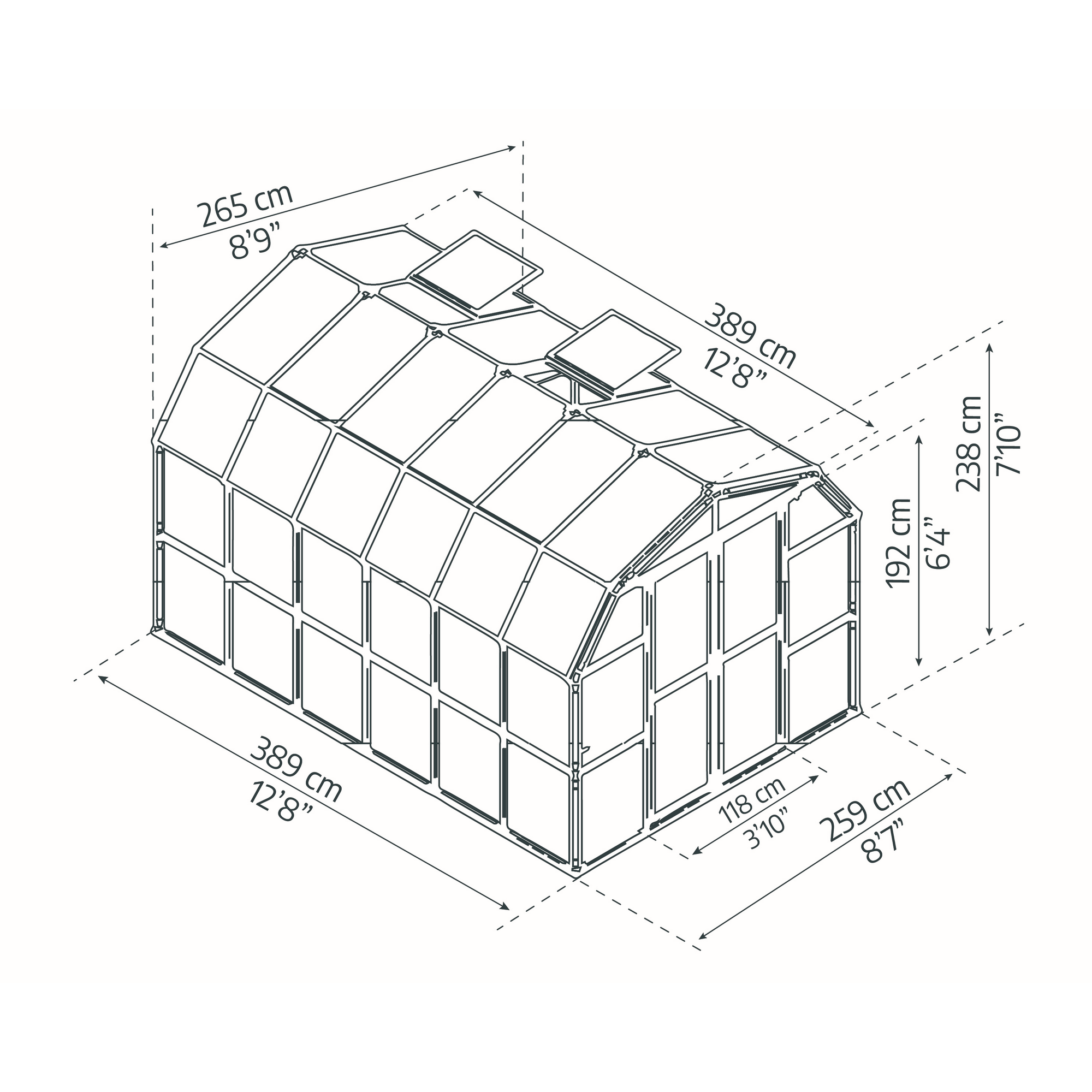 Gewächshaus 'Grand Gardener' 264,7 x 388,6 cm mit 4 mm Hohlkammerplatten grün