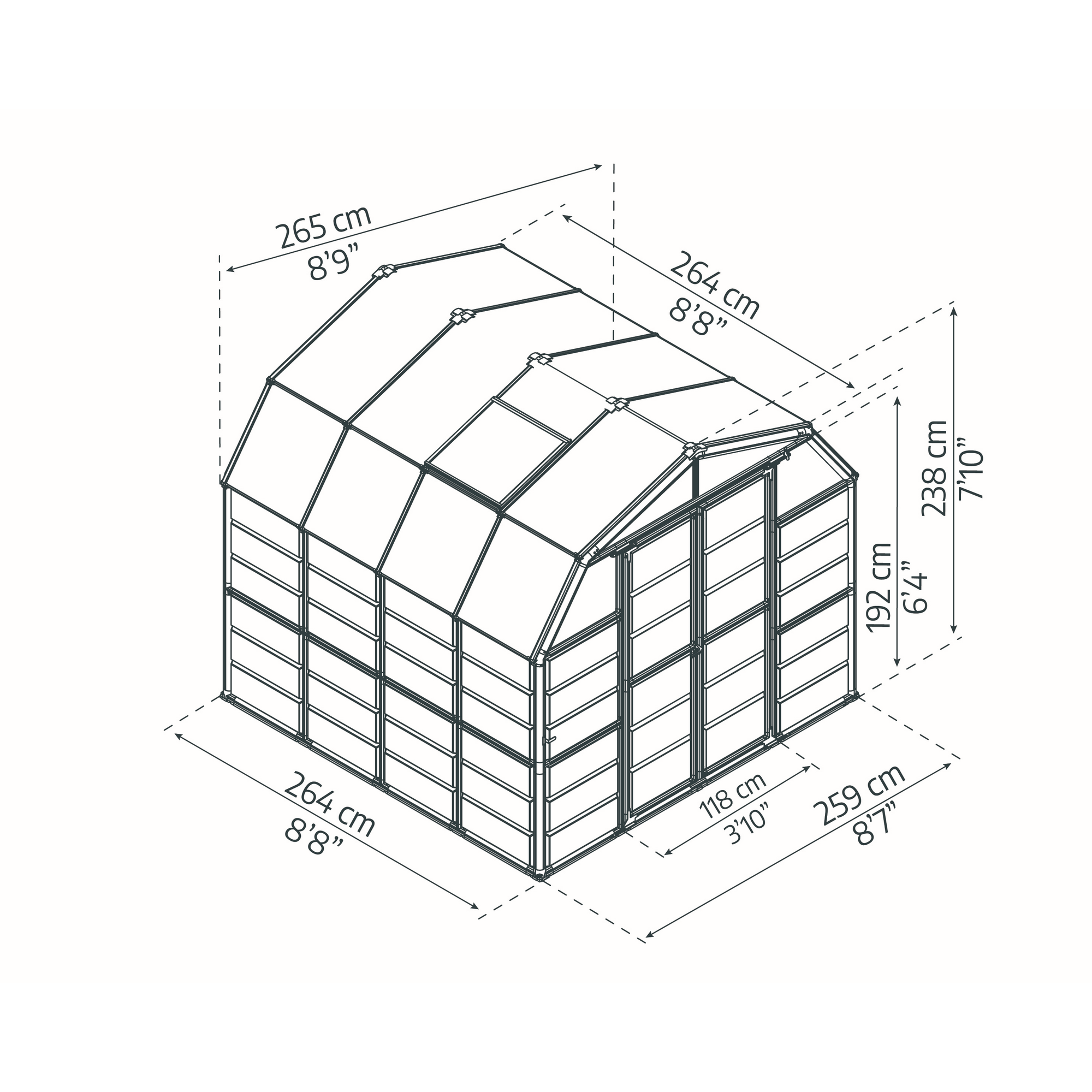 Gewächshaus 'Grand Gardener' 264,7 x 264,2 cm mit 4 mm Hohlkammerplatten grün