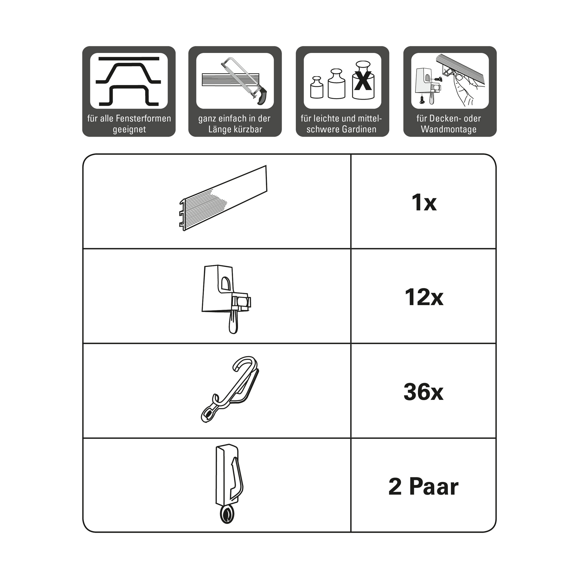 Vorhangschiene 'Flexline' schwarz 350 cm