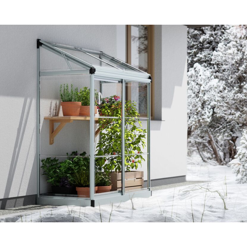Minigewächshaus 'Lean To' 63,5 x 125 cm mit klaren 0,7 mm Polycarbonatplatten silbern