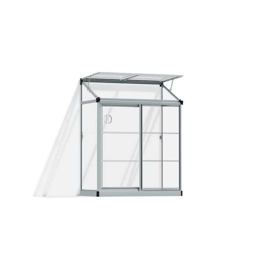 Minigewächshaus 'Lean To' 63,5 x 125 cm mit klaren 0,7 mm Polycarbonatplatten silbern