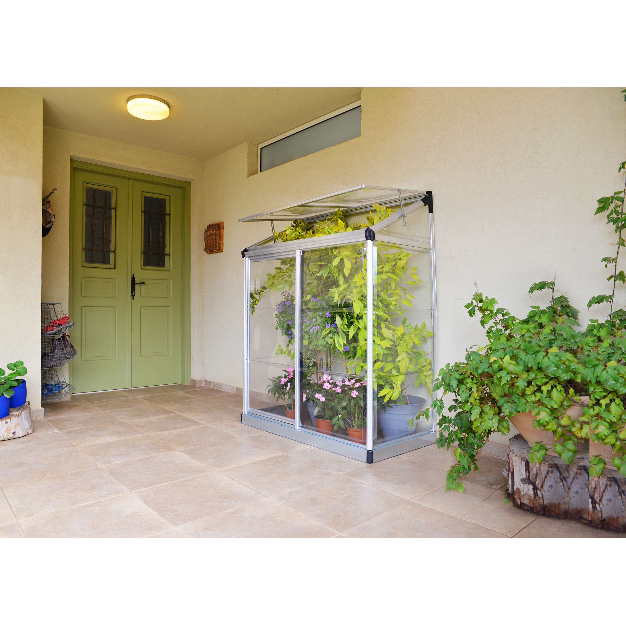 Minigewächshaus 'Lean To' 63,5 x 125 cm mit klaren 0,7 mm Polycarbonatplatten silbern