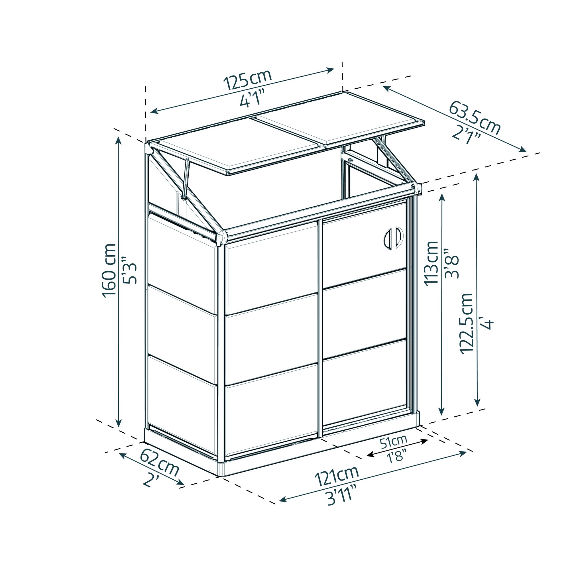Minigewächshaus 'Lean To' 63,5 x 125 cm mit klaren 0,7 mm Polycarbonatplatten silbern