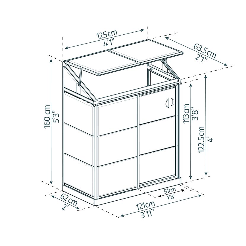 Minigewächshaus 'Lean To' 63,5 x 125 cm mit klaren 0,7 mm Polycarbonatplatten silbern