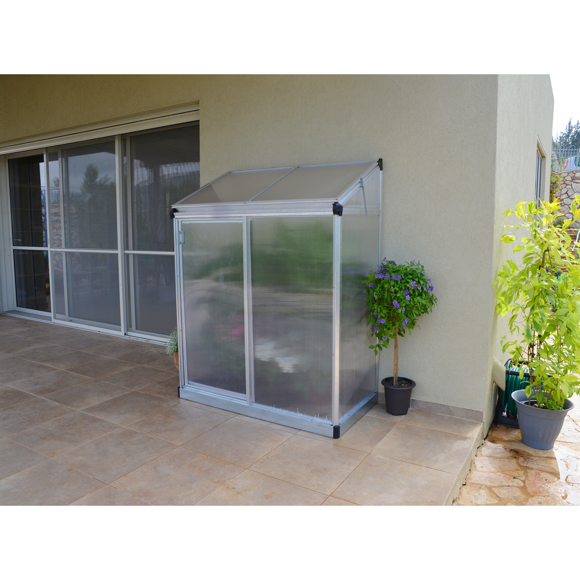 Minigewächshaus 'Lean To' 63,5 x 125 cm mit 4 mm Hohlkammerplatten silbern