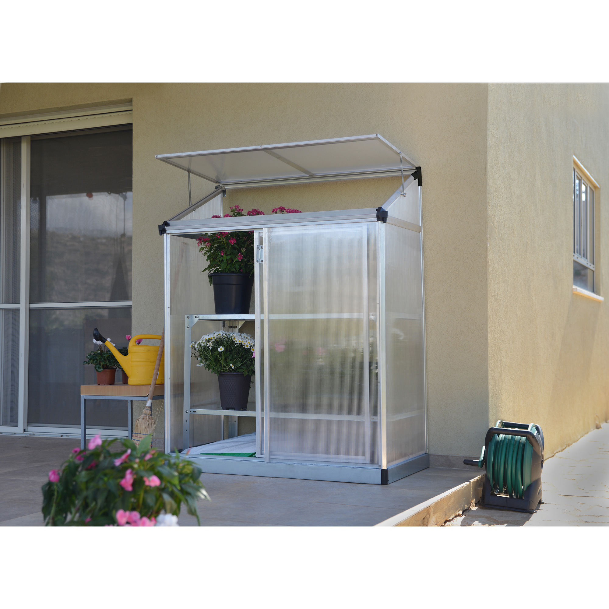 Minigewächshaus 'Lean To' 63,5 x 125 cm mit 4 mm Hohlkammerplatten silbern