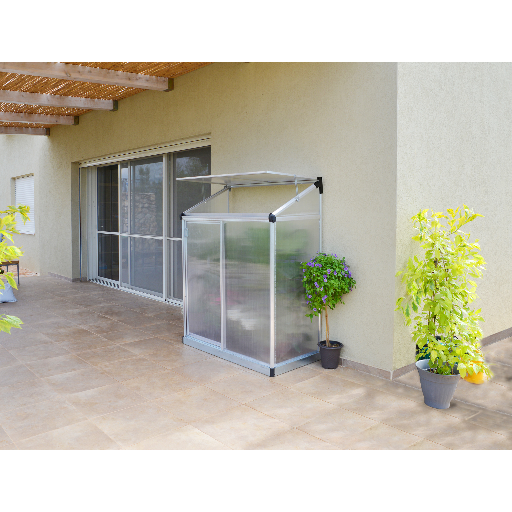 Minigewächshaus 'Lean To' 63,5 x 125 cm mit 4 mm Hohlkammerplatten silbern