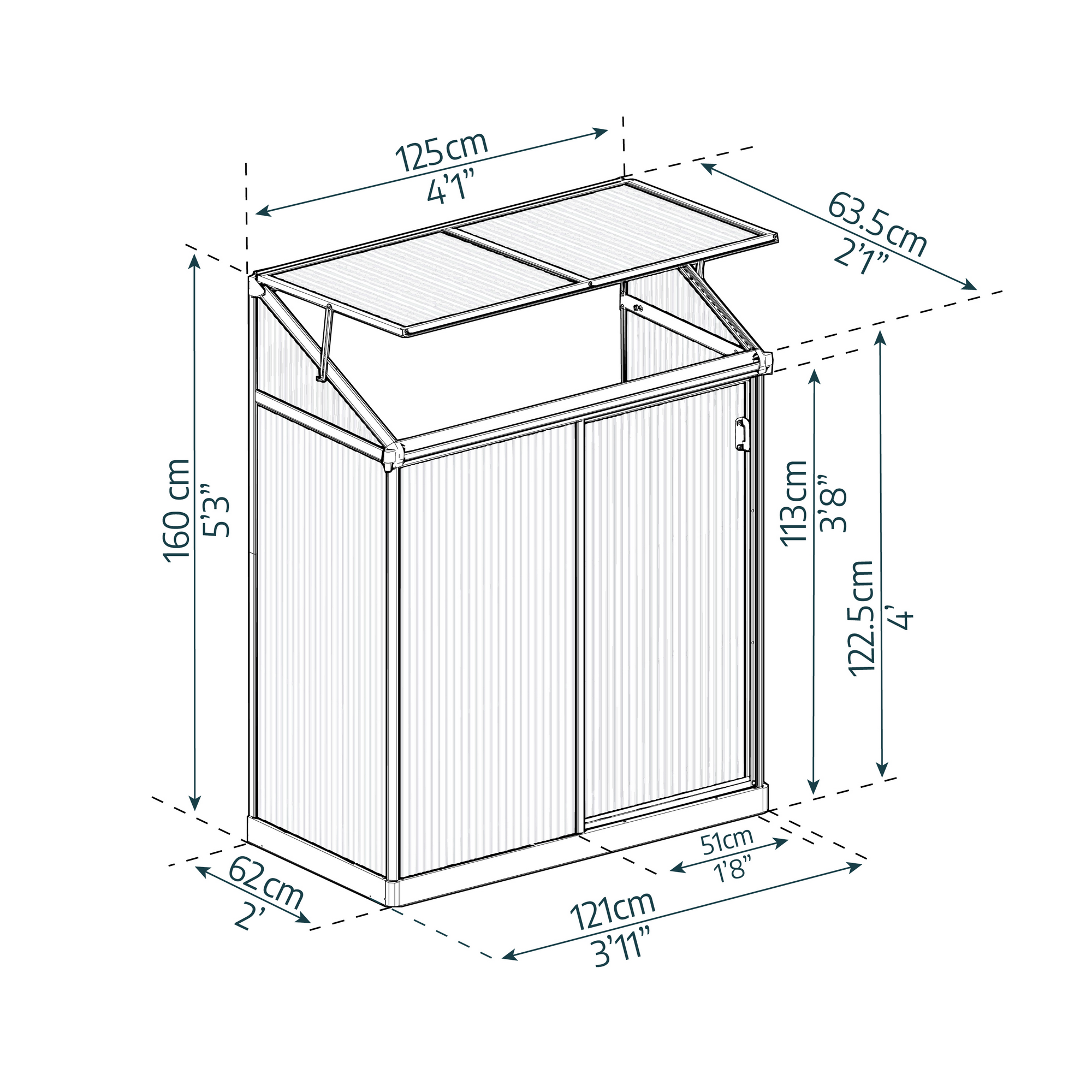 Minigewächshaus 'Lean To' 63,5 x 125 cm mit 4 mm Hohlkammerplatten silbern