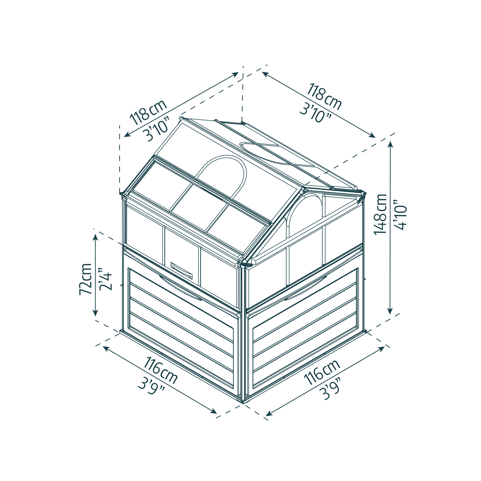 Minigewächshaus 'Plant Inn' 118 x 118 cm mit 0,7 mm klaren Polycarbonatplatten silbern/grau