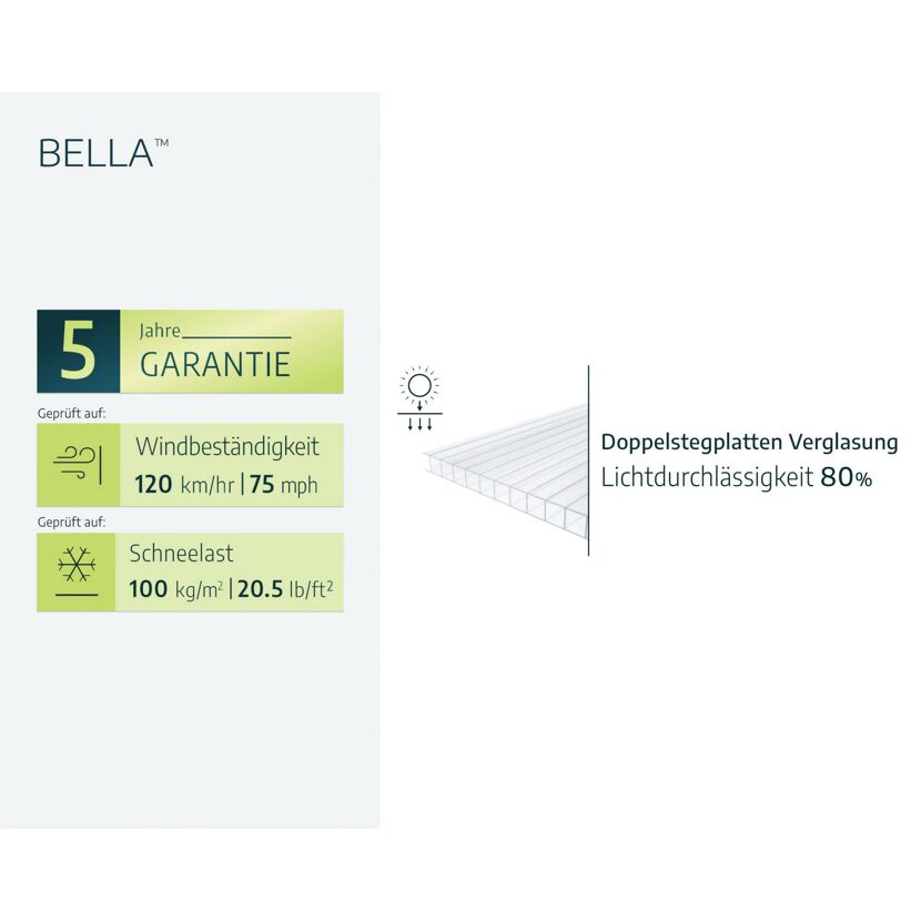 Gewächshaus 'Bella' 244 x 964 cm mit 6 mm Hohlkammerplatten silbern