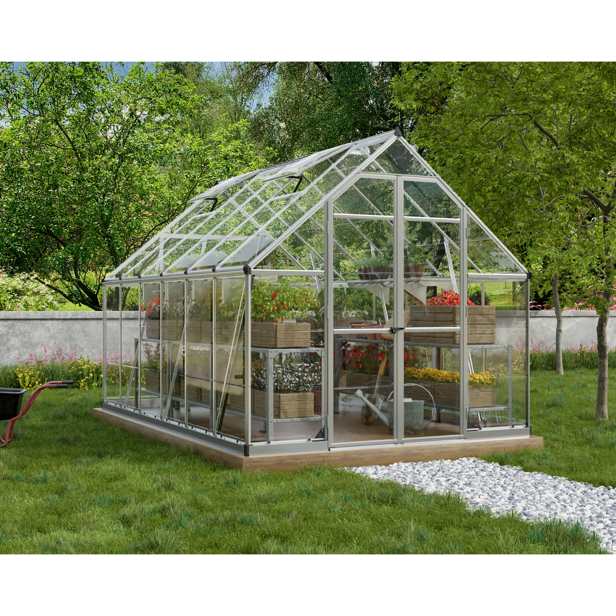 Gewächshaus 'Octave' 244 x 367 cm mit klaren 0,7 mm Polycarbonatplatten silbern