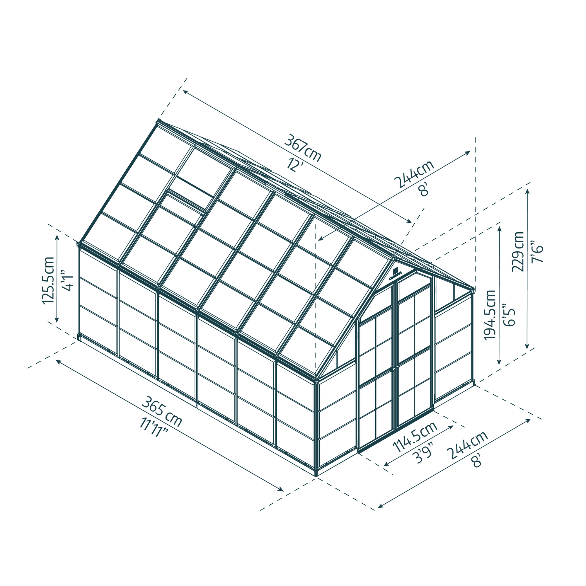 Gewächshaus 'Octave' 244 x 367 cm mit klaren 0,7 mm Polycarbonatplatten silbern