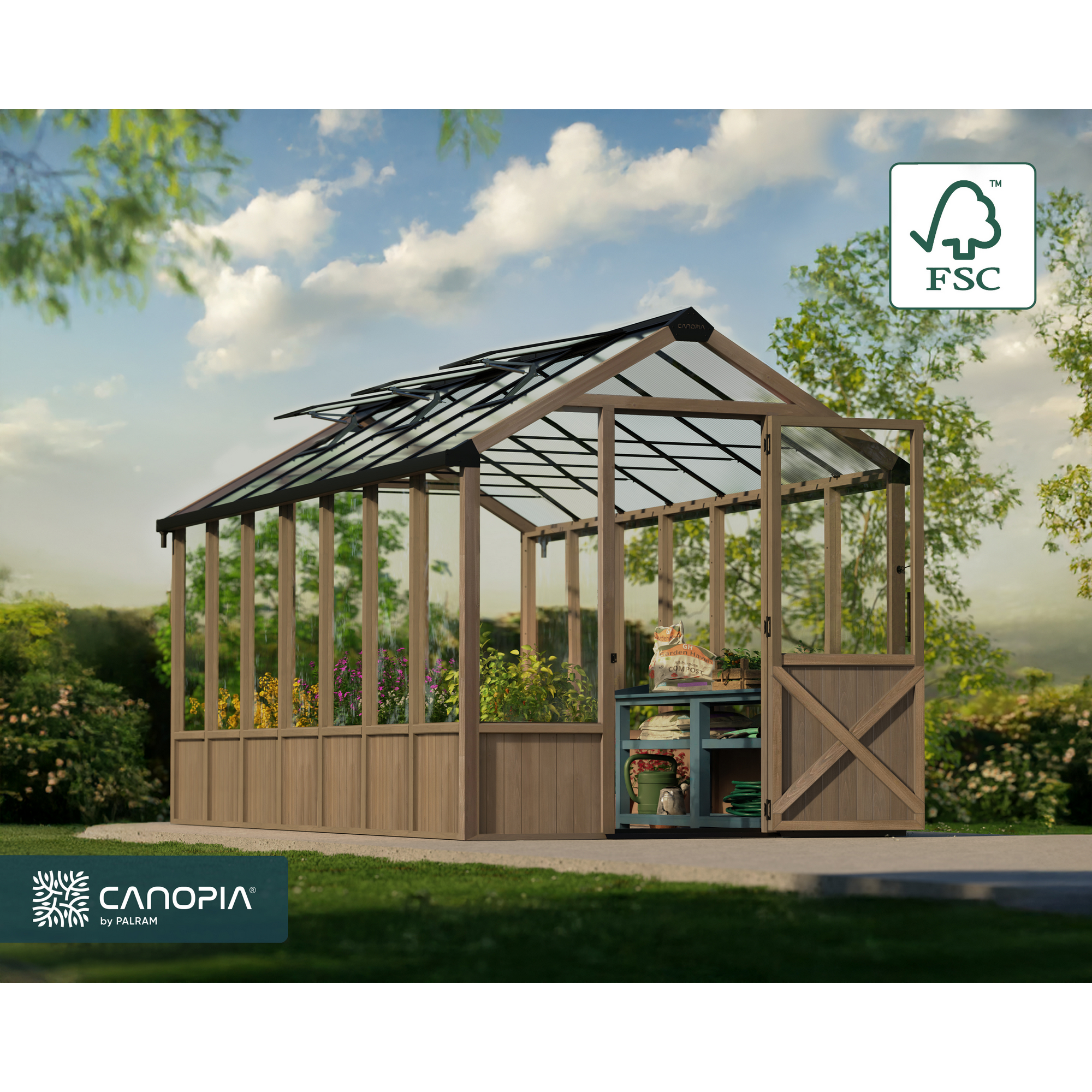 Gewächshaus 'Natura' Zedernholz 237,4 x 504 cm mit 6 mm Doppelstegplatten braun